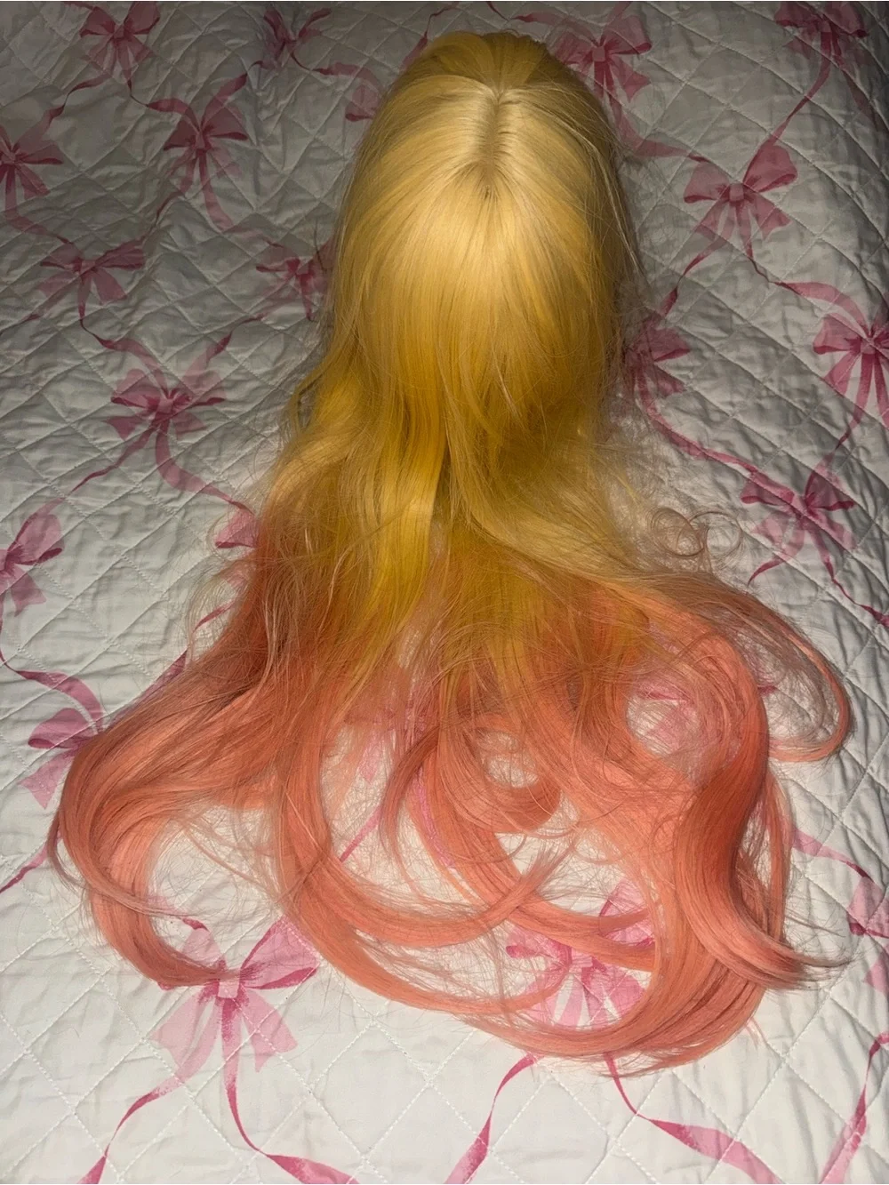 Yellow to Peach Ombre Long Synthetic Wig with Bangs